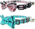 Cat Collar Breakaway with Bell and Bow Tie, Plaid Design Adjustable Safety Kitty Kitten Collars Set of 2 PCS(6.8-10.8in) (Pink&Cyan Plaid)