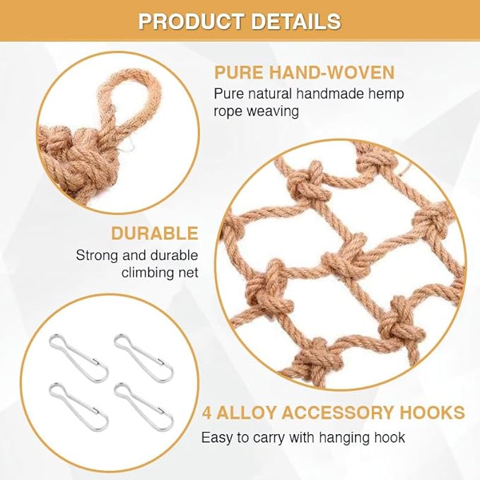 2 Packs Natural Bird Rope Net Parrot Swing Hammock for Birds Parrot Ladder Macaw Hanging Hammock Activity Toy for Rats Parakeet Cockatiel Cockatoo Conure African Grey Budgie（L 20 * 16inch）