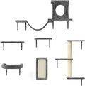 NUNU LAB Cat Wall Shelves, 6 Pcs Luxury Wall-Mounted Cat Climber Set, Indoor Cat Furniture with 1 Condos House, 2 Cat Wall Shelves, 1 Scratching, 1 Bridge Ladder, 1 Scratching Pad, Dark Gray