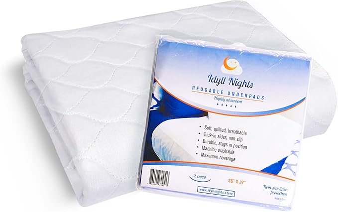 Washable Incontinence Bed Pads 36" x 37" (2 Pack) – Soft, Absorbent & Waterproof Mattress Protector with Tuck-in Sides – Reusable Twin Pads for Kids, Adults, Seniors & Hospital Beds