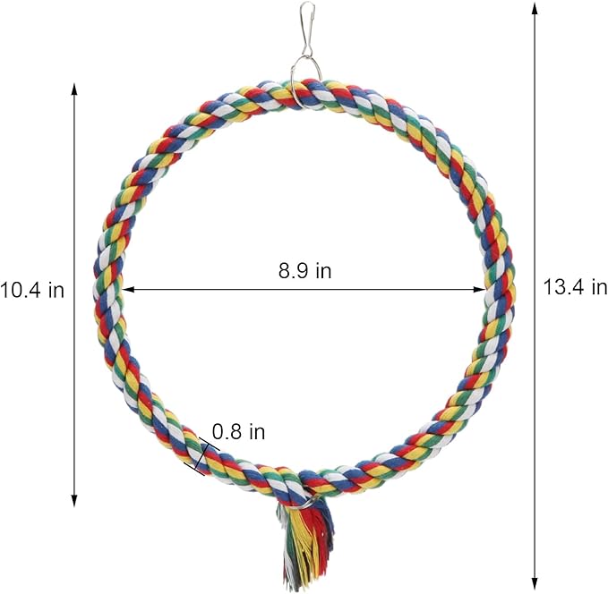 Bird Rope Swing Colorful Perch Climbing Toy for Parrots Budgie Parakeet Cockatiel Cockatoo Conure (M (10.4 inch)