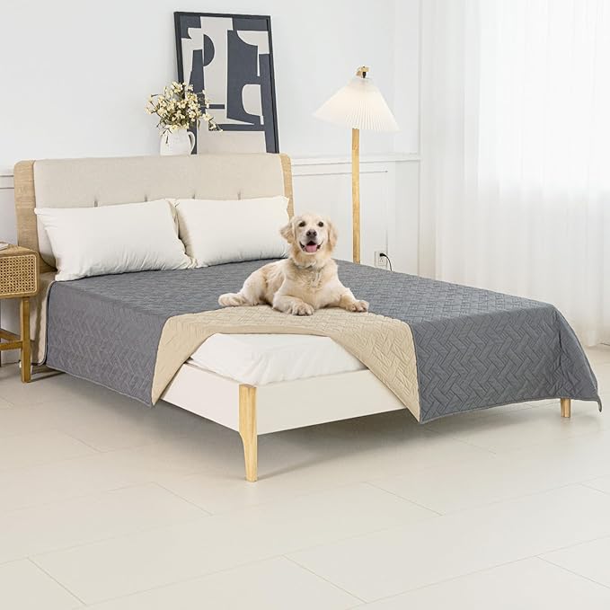 BOCTOPUG Dog Bed Cover for Pets Blankets Rug Pads for Couch Protection Waterproof Bed Covers Dog Blanket Furniture Protector Reusable Changing Pad (Dark Grey+Beige, 82"x102")