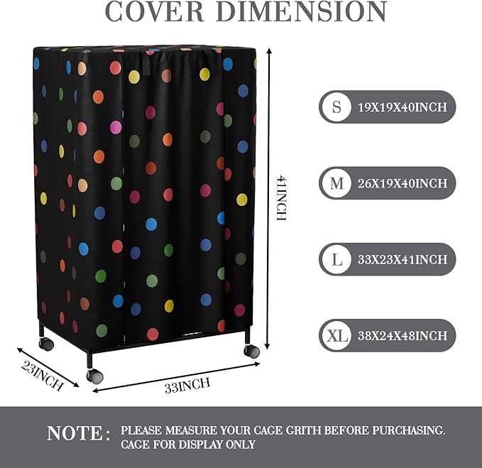 Tchvt Nighttime Bird Cage Covers with Zipper Panel Blackout Birdcage for Winter Universal Breathable Large Good Night Enclosure for Bird (Polka Dot, 33x23x41 inch)