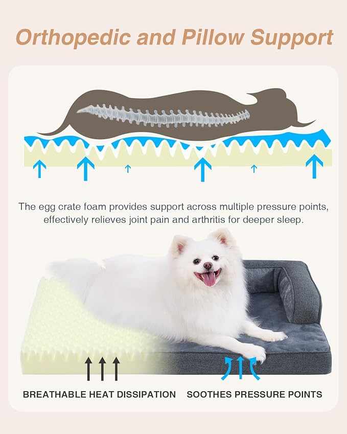 KSIIA Washable Dog Bed Large Sized Senior Dog, Orthopedic Warm Soft Pet Sofa Waterproof Pet Couch with Sides, Non-Slip and Egg-Crate Foam Big Beds with Removable Cover, 35x22Inch, Dark Grey
