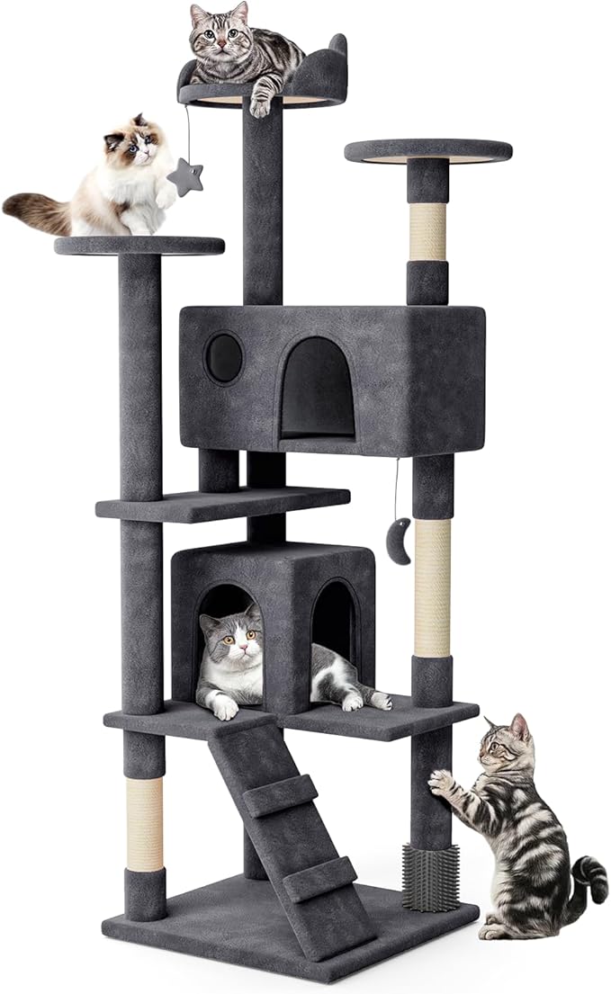 MoNiBloom 77 Inch Cat Tree Tower for Indoor Cats Large Adults, Tall Cat Tower with Scratching Post, Multi-Level Furniture Activity Center with Cat Condo Pet Play House, Smoky Grey