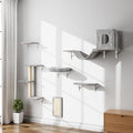NUNU LAB Wall Mounted Cat Climber Set, 6 Pcs Cat Furniture Set with House, Bridge, Steps, Scratcher Board and Hammock, Shelves for Indoor, Luxury Walls Furniture(Gray)