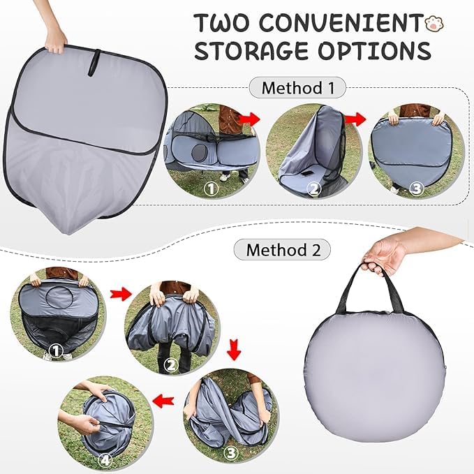 Dog Playpen with Surround Tunnel, Outdoor/Indoor Cat Playpen with Breathable Soft Sides，Tailtastic Cat Enclosure Tent for Small Animals, Portable Cat Tent with Carry Bag (Large)