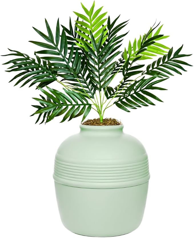 Good Pet Stuff Hidden Litter Box Planter, Decorative Cat Litter Enclosure with Carbon Filter, Artificial Plant, Easy Clean, Improved Design, Round Style, Base Kit, Sage Green