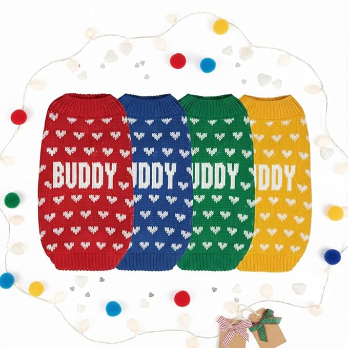 Custom Knit Sweater for Dogs and Cats, Personalized with Name and Heart, Soft and Cozy Holiday Pet Wear, Ideal for Winter Days, Special Occasions, and Valentine's Gift