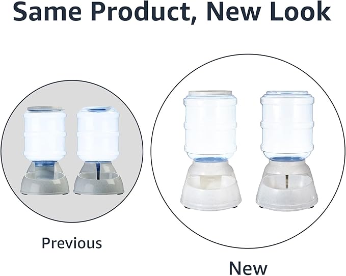 Amazon Basics Automatic Pet Water Dispenser and Gravity Food Feeder Set for Cat and Dog, Easy to Clean, 6-Pound Food Capacity, 1-Gallon, Small, Gray, Pack of 2
