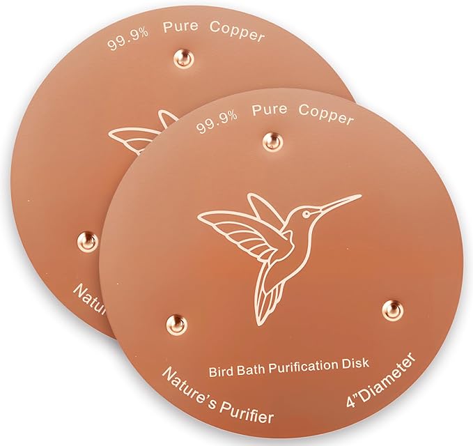 2 Pack Bird Bath Copper Discs, 99.9% Pure Copper Cleaner with Triple-Point Support, Reinforced Design for Safe Clean Water, Universal Fit for Outdoor Birdbaths and Bowls, All-Season Use