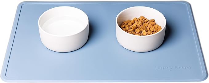 Remy+Roo Dusty Blue Silicone Dog Food Mat for Pet Bowl | 100% Waterproof | Non-Slip | Dishwasher Safe
