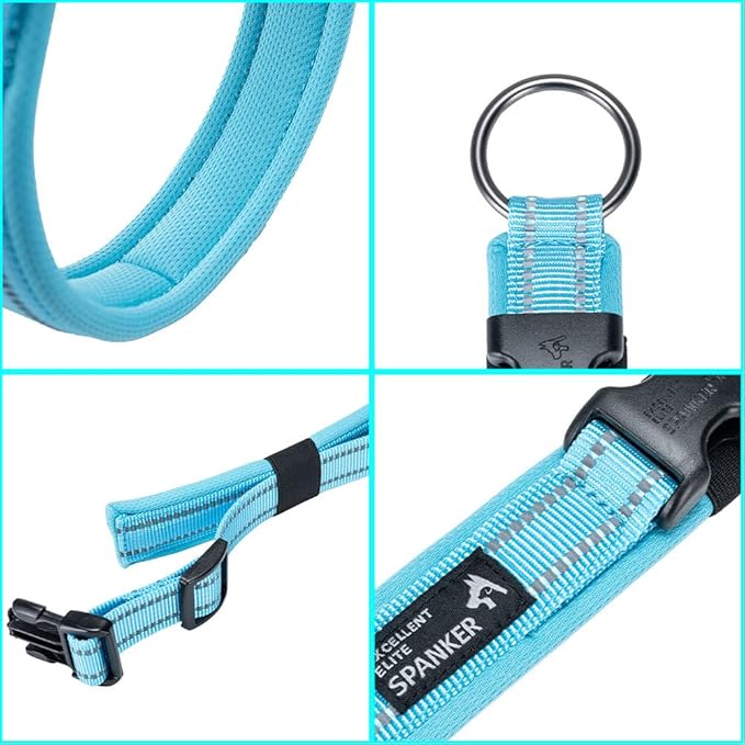 EXCELLENT ELITE SPANKER Reflective Dog Collar Classic Soft Padded Breathable Nylon Adjustable Pet Collar with Quick Release Buckle for Boy Girl Male Female Small Medium Large Dogs Training(LBLU-S)
