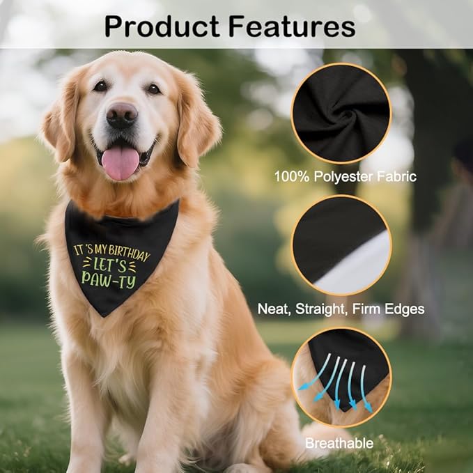 It's My Birthday Let's Paw-ty Black Dog Bandana, Cute Pet Birthday Bandana Gifts for Dog Lover Pet Owner, Pup Scarf Accessory Decor Photo Shoot for Pup Adoption Celebration Doggie Playdate