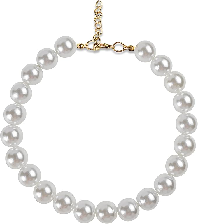Chunky Pearl Dog Collar(0.55 Inch) for Small Dogs Cats, Adjustable Beaded Dog Collar Imitation White Pearls, Elegant Dog Jewelry Girl Accessories for XS Extra Small Dogs Necklace