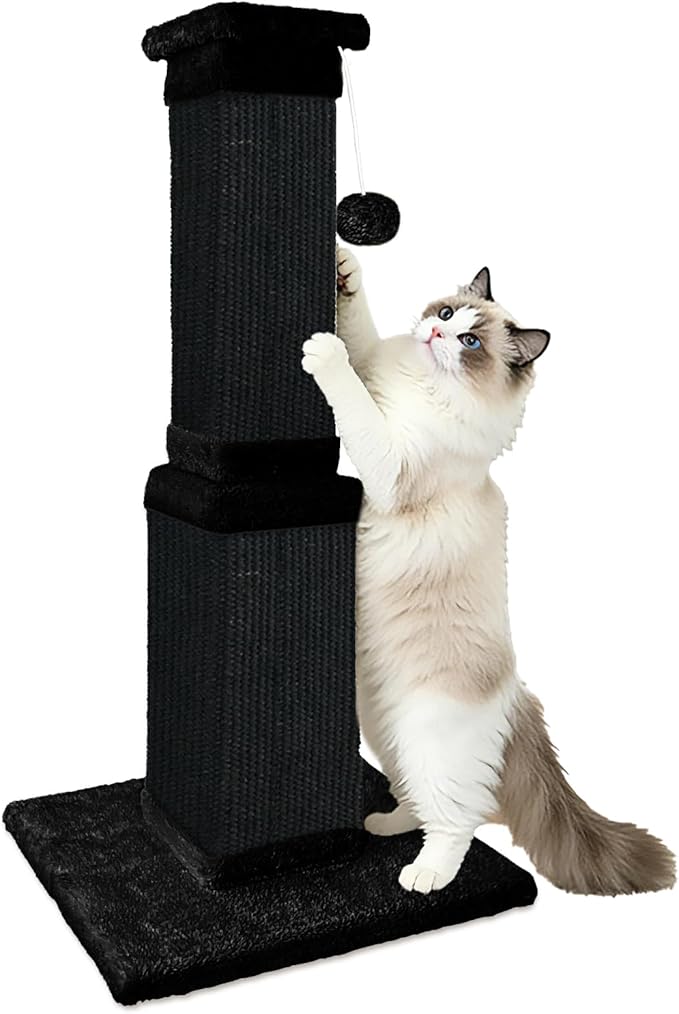 AGYM Cat Scratching Post, 32 Inch Cat Scratching Posts for Large Cats, Scratching Posts for Indoor Cats Adults, Cat Scratch Post with Nature Sisal, Full Black