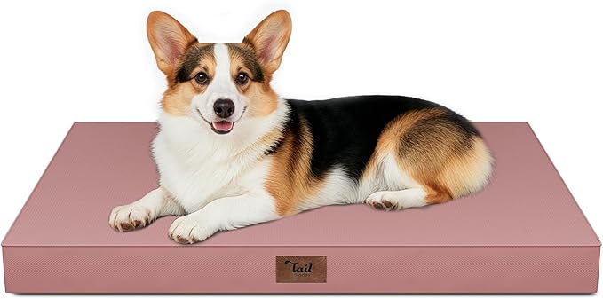 Outdoor Orthopedic Dog Bed, Waterproof Dog Bed for Large Dogs 36x27 Inch, Egg Crate Foam Pet Mat with Washable Removable Oxford Cooling Cover, Pink