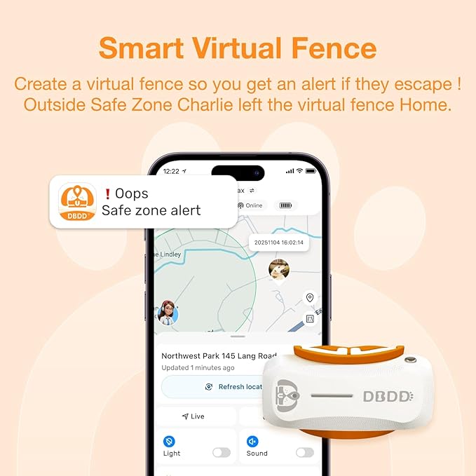 Next-GEN Smart GPS Tracker for Dogs [36 Month Membership Included] Real-Time Location Tracking with Escape Alerts, Health Monitoring, Waterproof, iOS & Android App, for Dogs 35lbs+（White