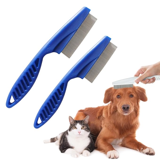 2 Pack Multifunctional Pet Comb, Upgrade Pet Grooming Brush Magic Tear Stain Removal Fine Tooth Stainless Massage Comb Kit for Puppies and Dogs (Blue)