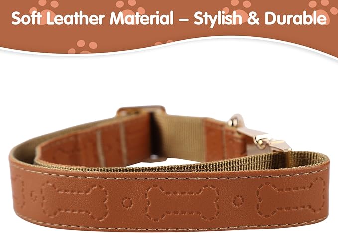 TDTOK Stylish Leather Dog Collar, Comfortable Soft PU Leather Dog Collars for Large Medium Small Dogs with Quick Release Metal Buckle, Adjustable Pet Collar with Cute Bone Pattern Design