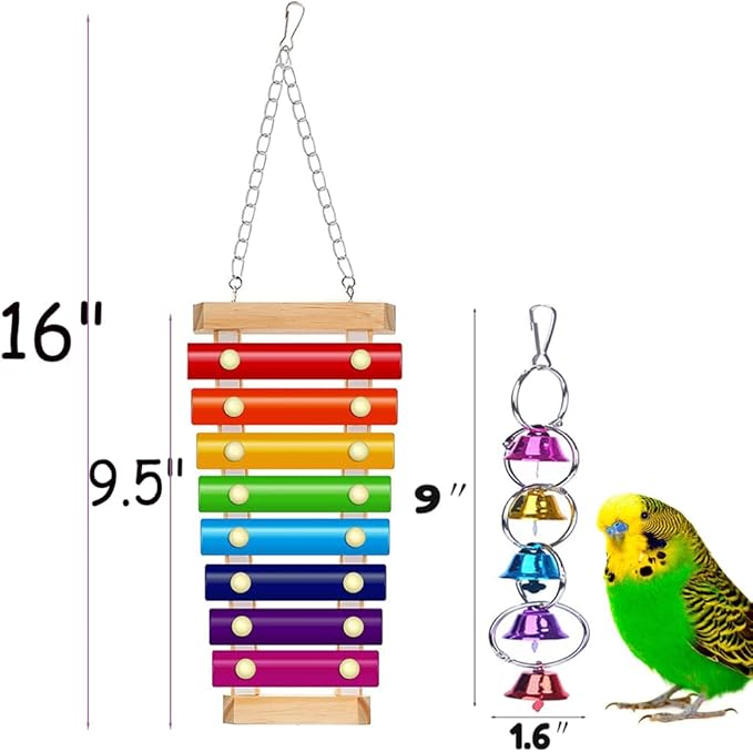 Colorful Bird Xylophone Toy Interactive Training Toy Bird Cage Bell Toy Accessories Music Musical Enrichment Bells for Conure Budgie Cockatiel African Grey Parakeet Finch Parrot Love Birds