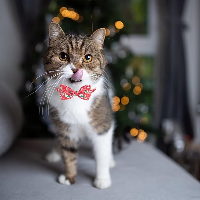 Christmas Breakaway Cat Collar with Removable Bow Tie and Bell, Cute Xmas Patterns, 3 Pack Safety Buckle Kitten Collars, Adjustable Pet Collar