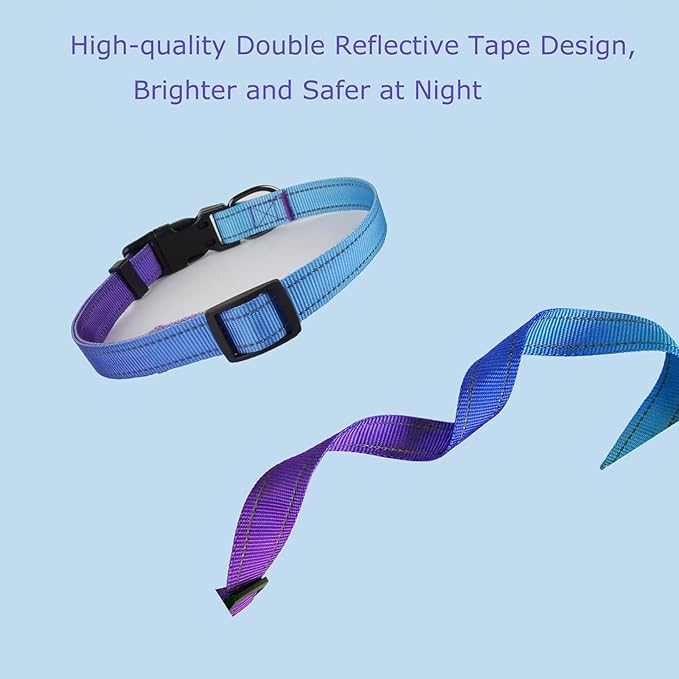Roses&Poetry Reflective Dog Collar with Gradient Violet, Adjustable Durable Pet Collars for Small Medium Large Dogs (Violet-XS)