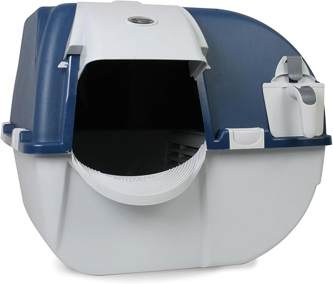 Omega Paw Roll N Clean Complete Self Cleaning Litter Box with New Bag System, Litter Step, Sifting Grate, and Pullout Waste Tray with 100 Bags, Blue