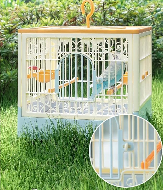 Portable Foldable Bird Cage - 360° Full View Bird Cage with Hook/Food Bowl/Perch, Slide-Out Tray for Easy Cleaning, Essential for Travel and Outings (Includes Carrying Hook)