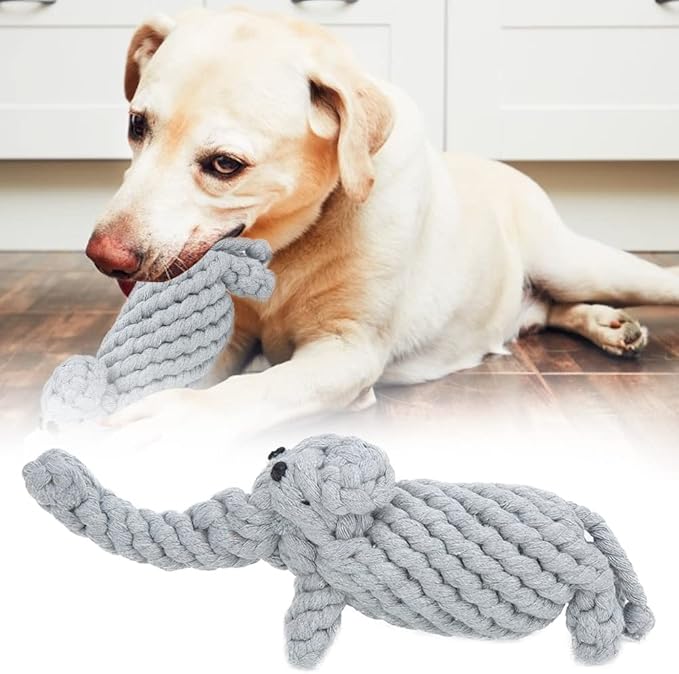 Pet Cotton Rope Biting Chewing Molar Toy, Cartoon Animal Shape & Pure Manual Weaving, Dog Rope Toys with Strong and Hard, Grind and Clean Teeth, Relieve Pressure (Elephant)