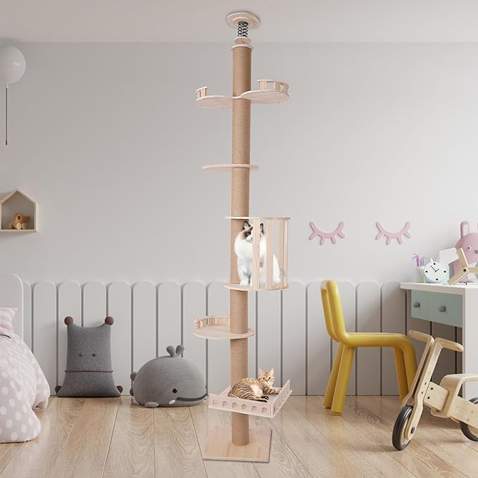 Floor to Ceiling Cat Tree, 100.4-104.3" Tall Cat Tower with Scratching Post Kitten Climbing Tree Multi-Level Cat Activity Center Playground for Indoor Cats