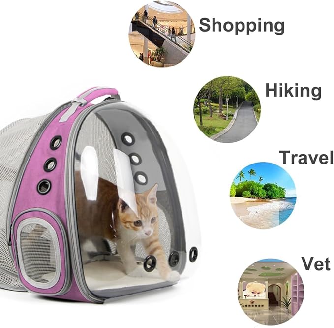 Expandable Pink Cat Backpack Carrier, Fit up to 12 lbs, Space Capsule Clear Bubble Window Pet Carrier Backpack for Kitten Bunny Rabbit and Small Puppy