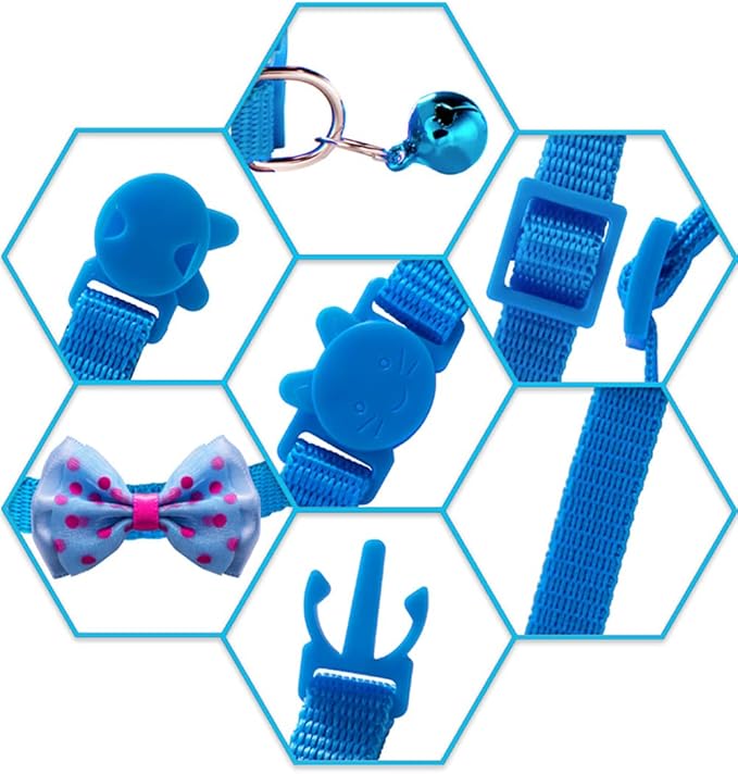 18Pcs Puppy Collars, Cat ID Collars with Bell Adjustable 19-32cm, Polka Dot Bow Soft Nylon Adjustable Breakaway Identification Collars for Puppy Kittens
