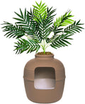 Good Pet Stuff Hidden Litter Box Planter, Decorative Cat Litter Enclosure with Carbon Filter, Artificial Plant, Easy Clean, Removable Liner, Round Style, Essentials Kit, Chestnut Brown