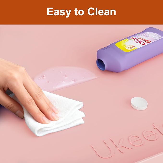 Extra Thick Silicone Mat Waterproof with Raised Edge 34" x 22", Under Sink Mat for Kitchen & Bathroom, Kitchen Cabinet Liner, Multi-Purpose for Storage & Protection, Pink