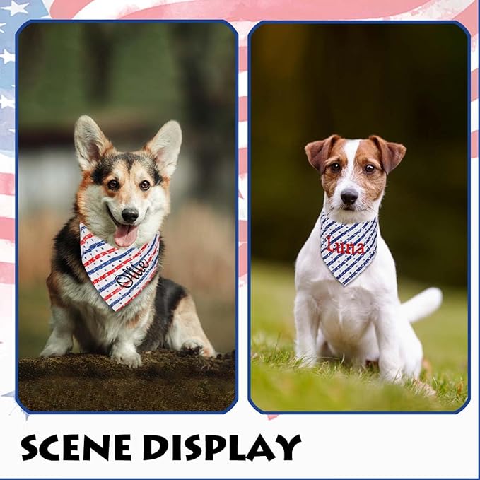 Personalized 4th of July Dog Bandana Embroidered Name Custom Neckwear Dog Scarf for Small Medium Large Dogs Cats Pets Birthday Gift