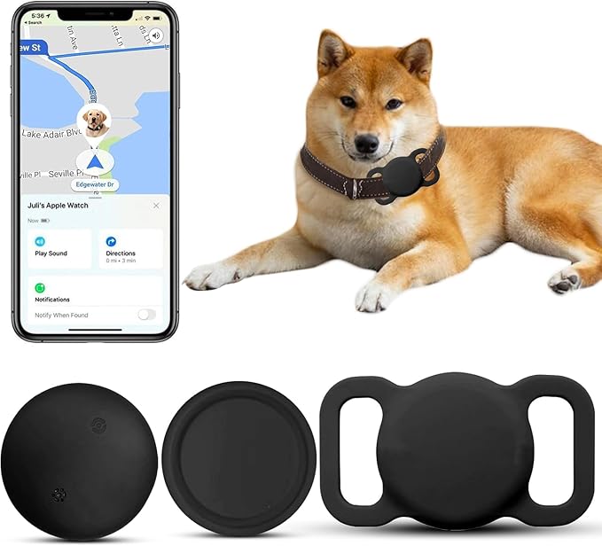 Dog Tracker with Collar Holder, Smart Pet Tracker, MFi Certificated Tracking Device, Waterproof Bluetooth, No Monthly Fee, Works with Find My - GPS Tracker, Black