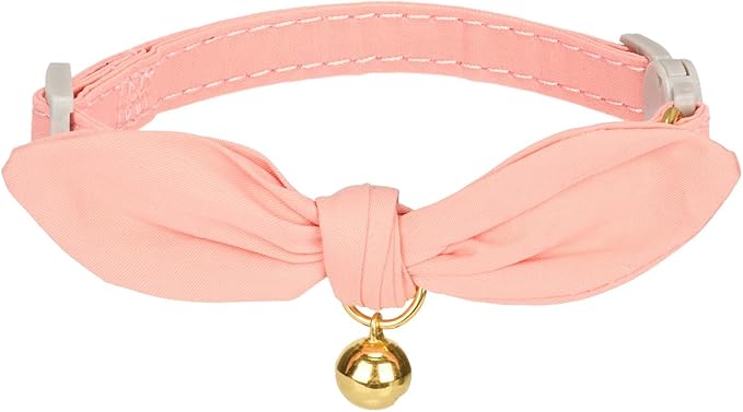 Bunny Ear Cat Collar with Bell and Bow Tie, Breakaway Cute Bowtie Kitten Collars(Coral Orange)