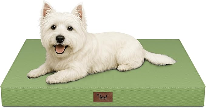 Outdoor Dog Bed for Small Dogs & Cats, Waterproof Dog Crate Mat Orthopedic Egg Crate Foam with Washable Removable Oxford Cover, Light Green