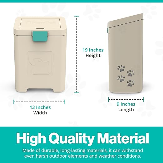 PawPail Pet Waste Station with Activated Carbon Filter and DualVent Odor Control - Outdoor Dog Poop Trash Can with 200 Dog Poop Bags - 19 Liter, Beige