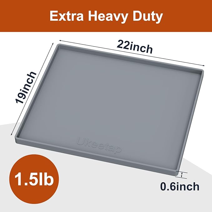 22" x 19" Extra Thick Waterproof Silicone Mat with Raised Edge, Under Sink Mat for Kitchen & Bathroom, Kitchen Cabinet Liner, Multi-Purpose for Storage & Protection, Gray