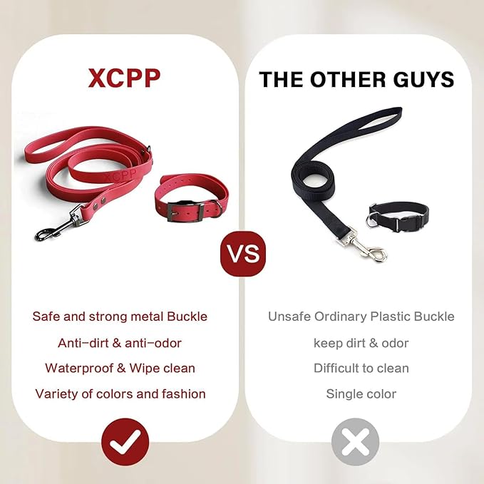 4.2FT Dog Collar and Leash Set, PVC Waterproof Adjustable Odor Proof Pet Collars Leashes, Easy to Clean, Surface 3D Cube Effect, Dog Leash for Small Dogs, Dark Red