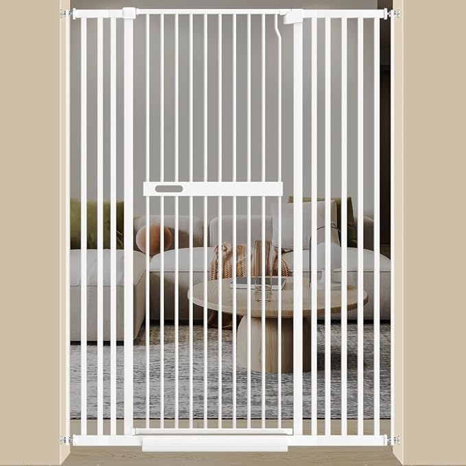 WAOWAO 71" Extra Tall Cat Pet Gate 29.92-45.66" Wide Pressure Mounted Walk Through Swing Auto Close Safety White Metal Dog Pet Puppy Cat for Indoor Stairs,Doorways