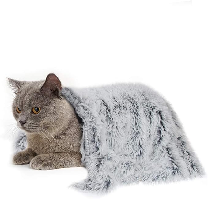 PJYuCien Dog Blankets for Small Dogs Washable - Fluffy Fuzzy Cat Blanket for Couch, Puppy Throw for Furniture with Polyester Fleece, Super Soft Plush for Pet Kitten Doggy, Grey, 16" x 24"