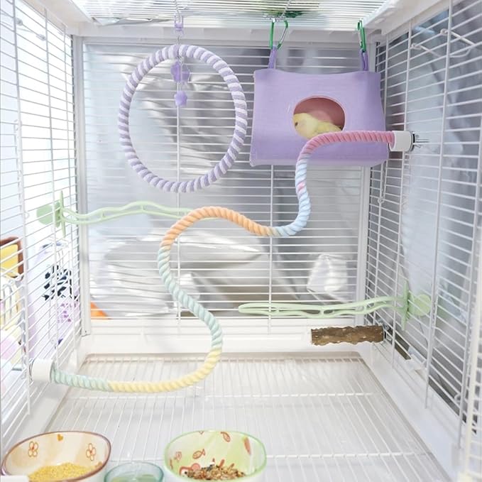 Gradient Colorful Bird Rope Perch Stand for Bird Cages Bendable Climbing Rope Cage Accessory Toy for Cockatiel Parakeet Budgie Lovebird Sugar Glider (31.4'')