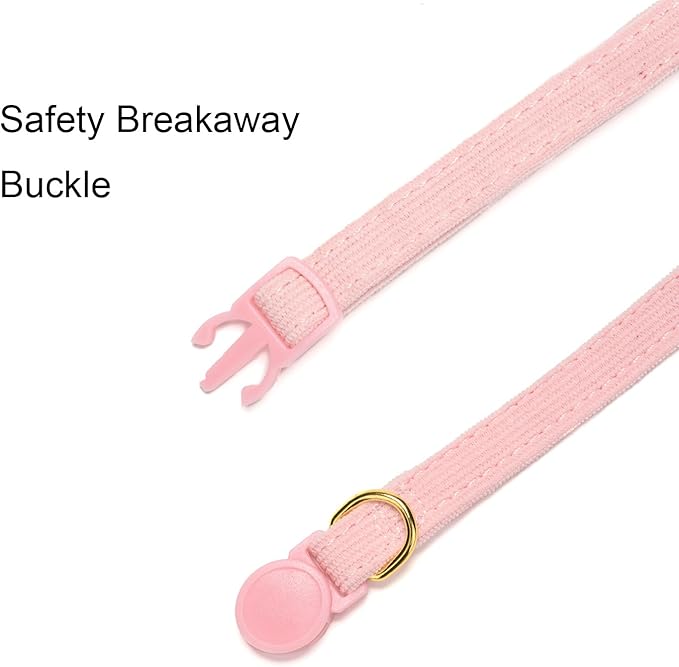 Cotton Breakaway Kitten Collar with Bow Tie and Bell Adjustable Cute Soft Corduroy Cat Collars for Small Female Cats(Pink,XS)