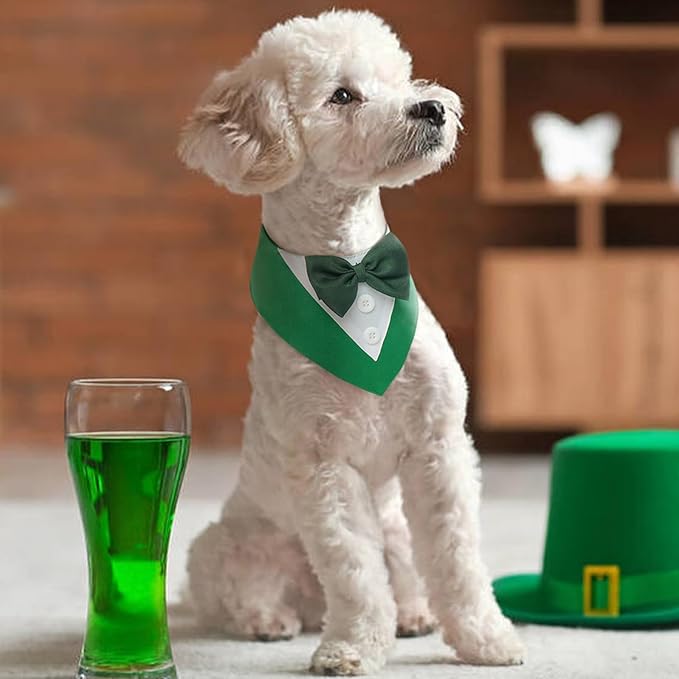 FUAMEY Dog Tuxedo St.Patrick's for Large Dogs,Dog Formal Suit Dogs Attire Pet Bow Tie Puppy Party Costumes Cat Tux Outfits Pets Bandana Cosplay Adjustable Bowties St.Patrick's Day Green L