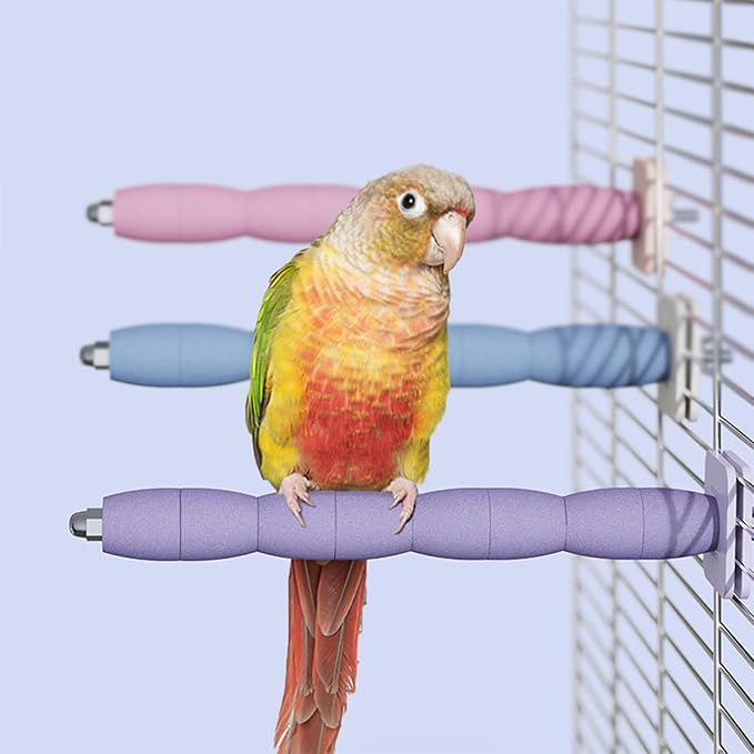 Bird Perch Stand for Parrots – Natural Ceramic Grinding Stick for Beak & Claw Trimming Cage Accessory for Budgies Parakeets Cockatiels Conures Chew Toy with Abrasive Surface (Blue, 7.8Inch)