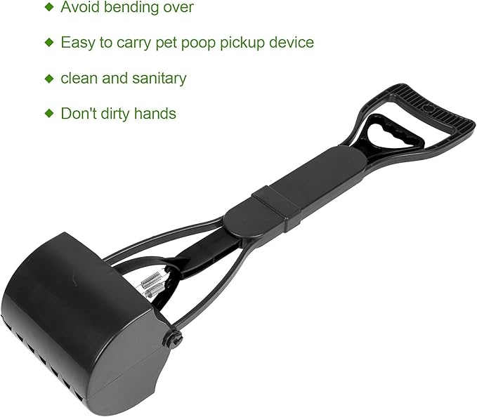 Pet Pooper Scooper, Long Handle Folding Poop Scoop, Stable Jaw Scoop Easy for Small Pet Poop, Pick Up Animal Waste Dog Puppy Cat Waste Picker Cleaning Tools Outdoor Dog Pooper Scooper(All Black)