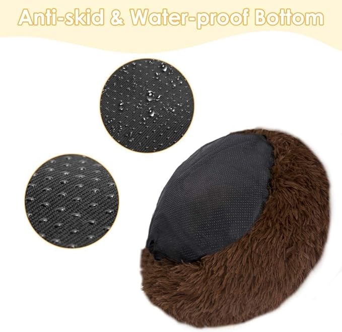Cat Beds for Indoor Cats - Cat Bed Washable 20/24 inches, Dog Beds for Small Medium Dogs, Anti Anxiety Round Fluffy Plush Faux Fur Pet Bed, Thick Bottom (Coffee, Medium)